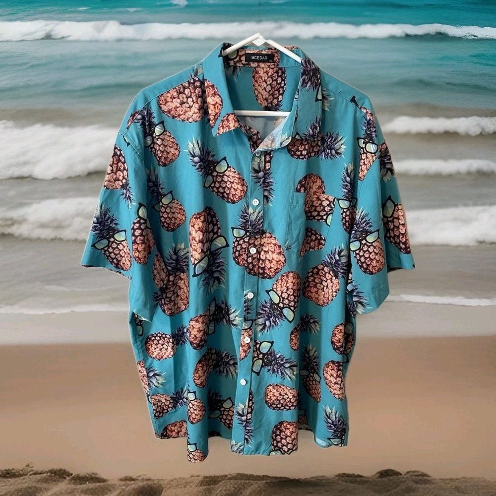VTG Mcedar Polyester Hawaiian Pineapple w/Sunnglasses Shirt Size 3X‎